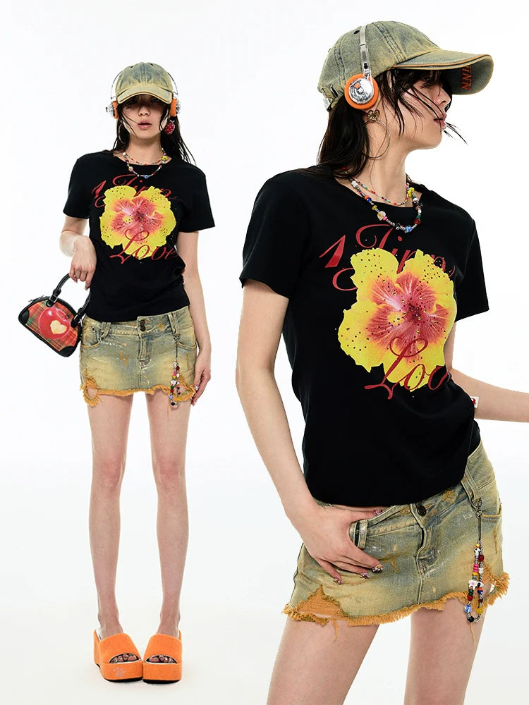 Fruit  Printed Rhinestone T-shirt
