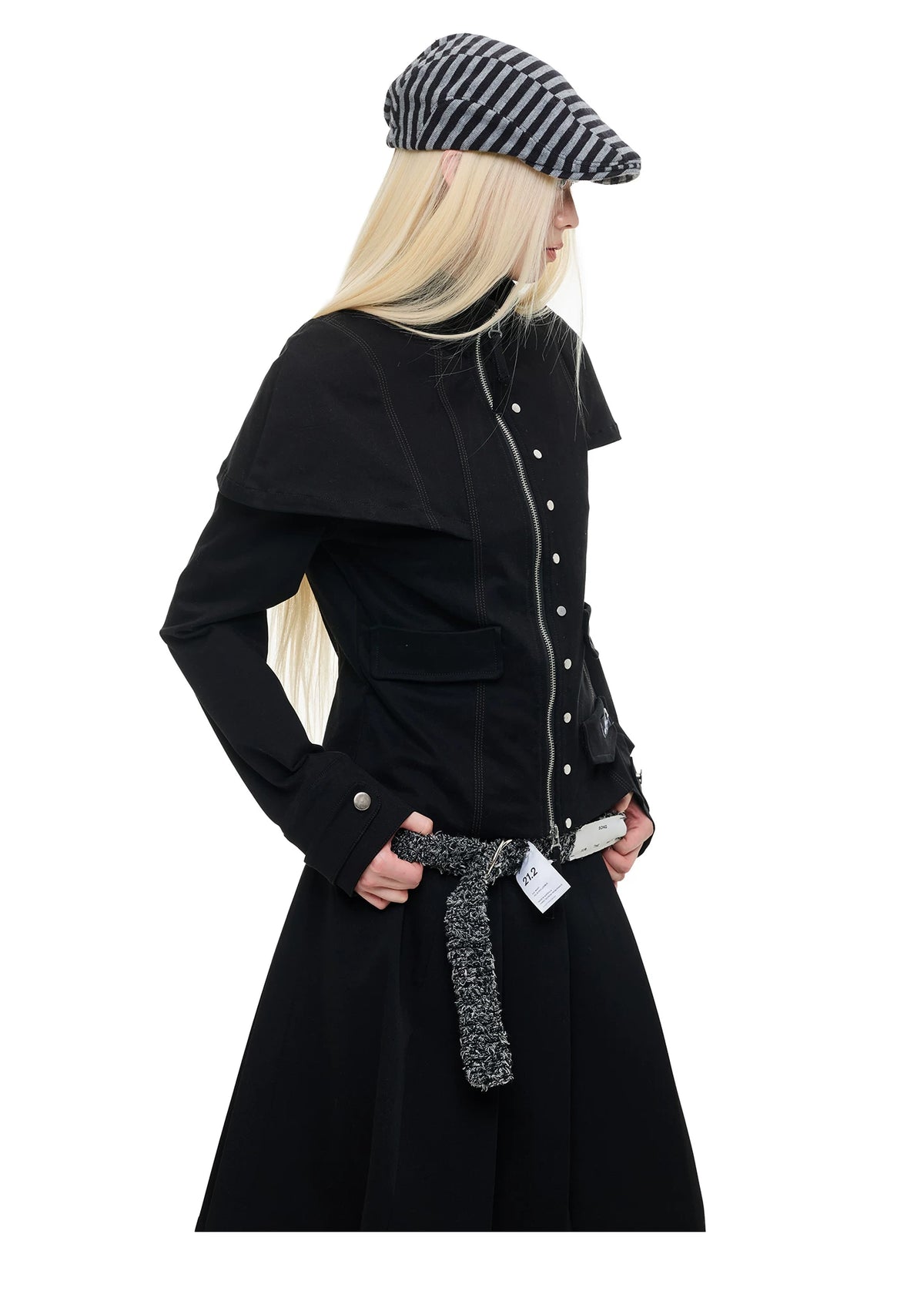 Double Zip Stand Collar Cropped Jacket