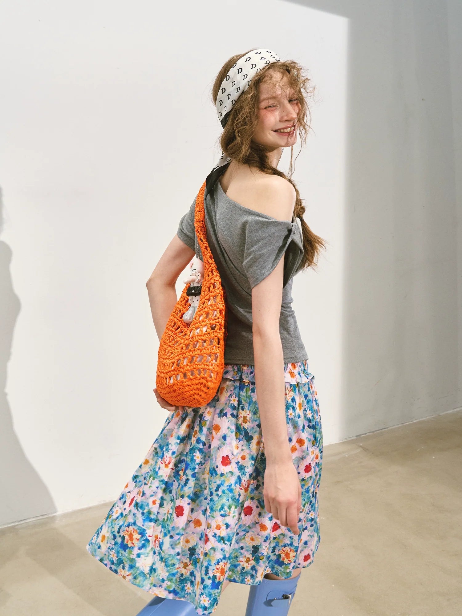 Off-Shoulder Asymmetric Twist Knot Half-sleeve Top