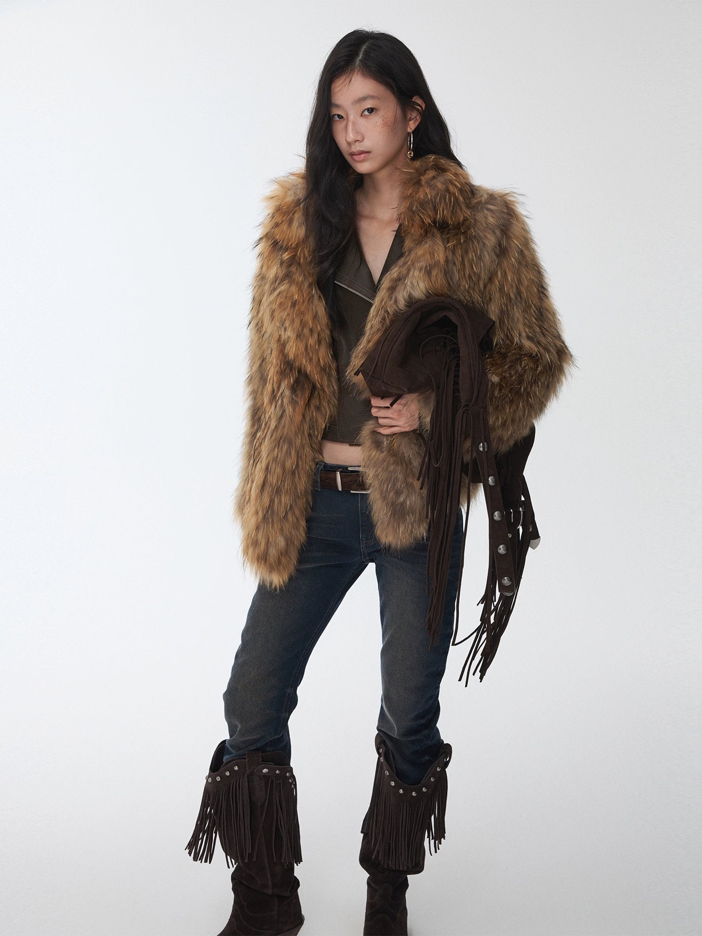 Heavycrafted Racoon Fur Knit Lapel Fur Coat