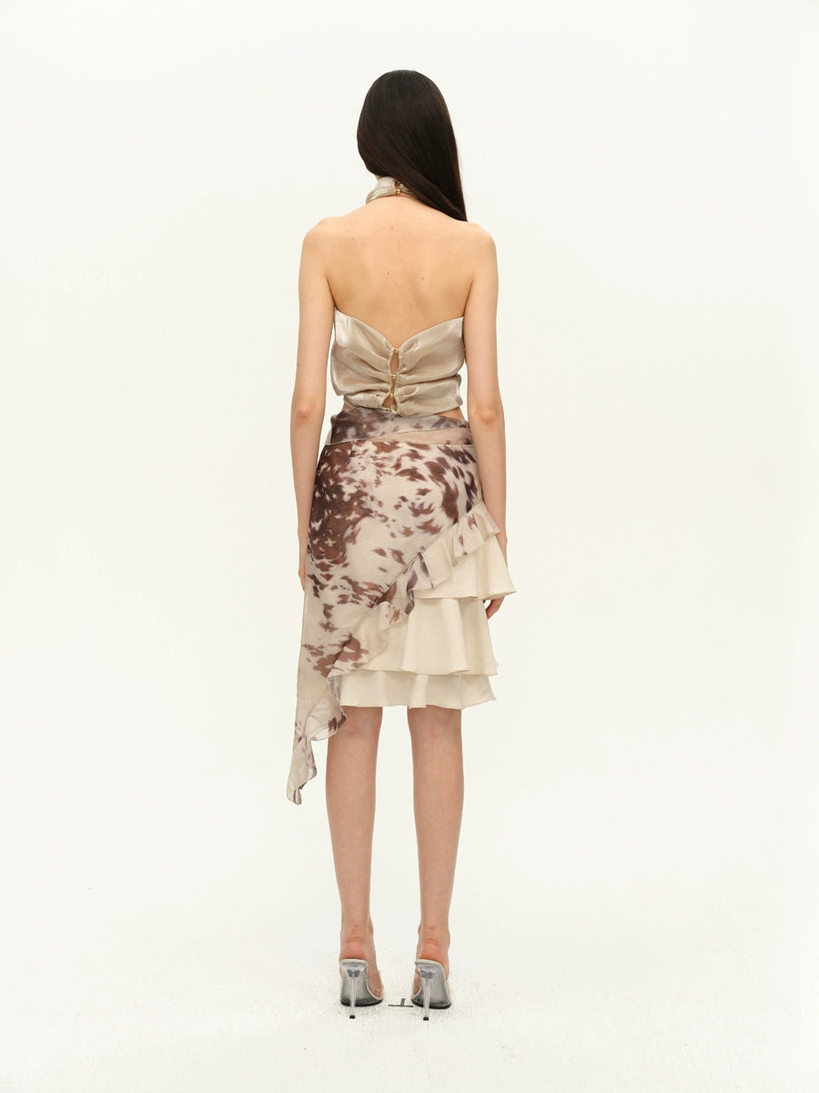 Gold Rhinestone Halter Organza Camisole