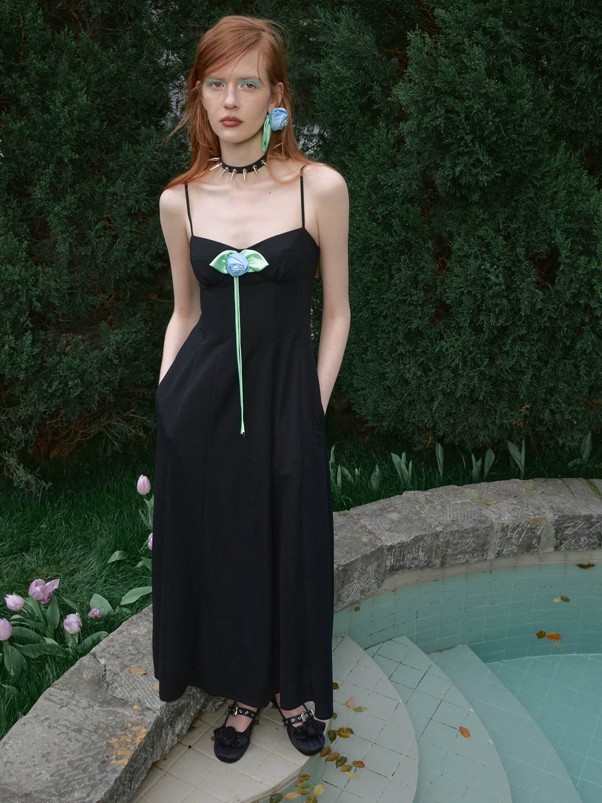 Black Corset A-Line Midi Dress