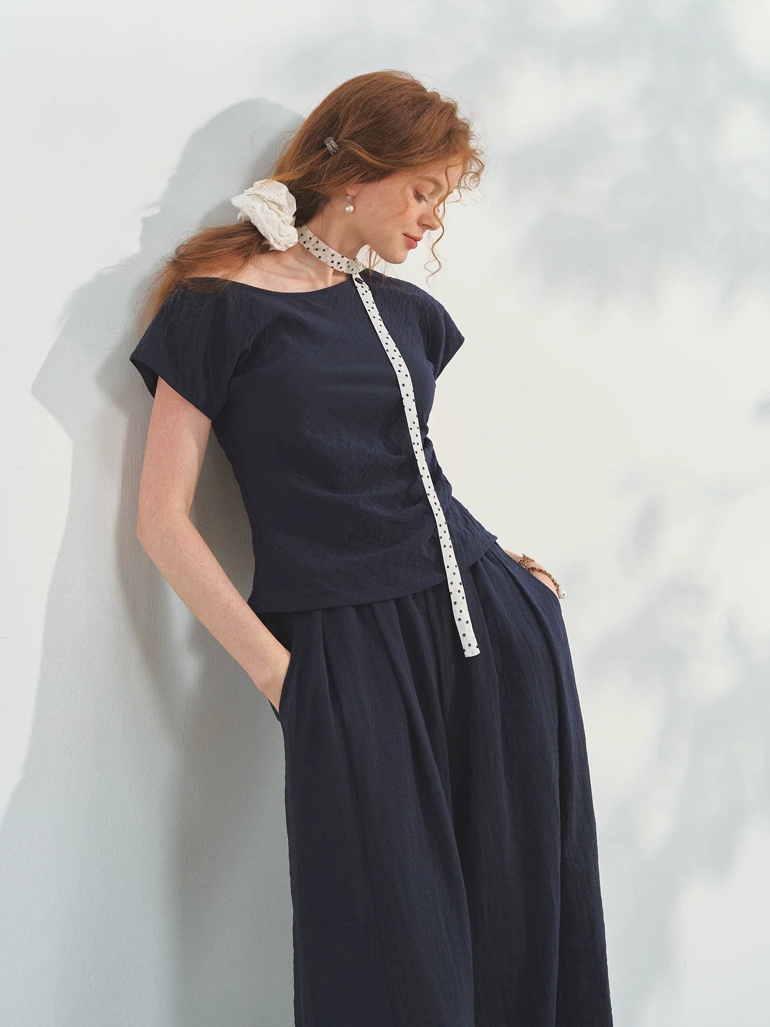 Draped Lazy Asymmetric Shoulder Convertible Top Set