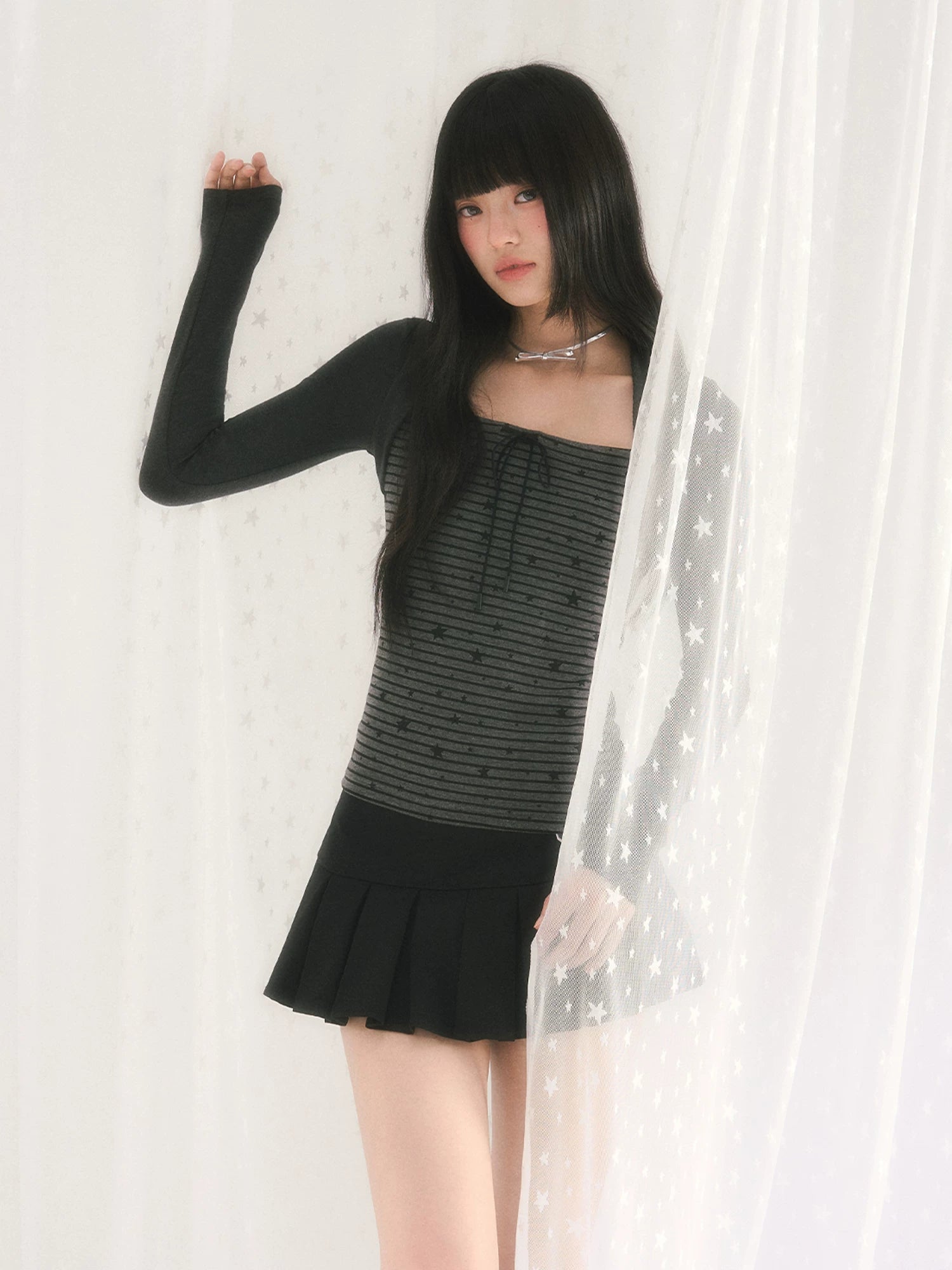 Gray Star Stripe Top