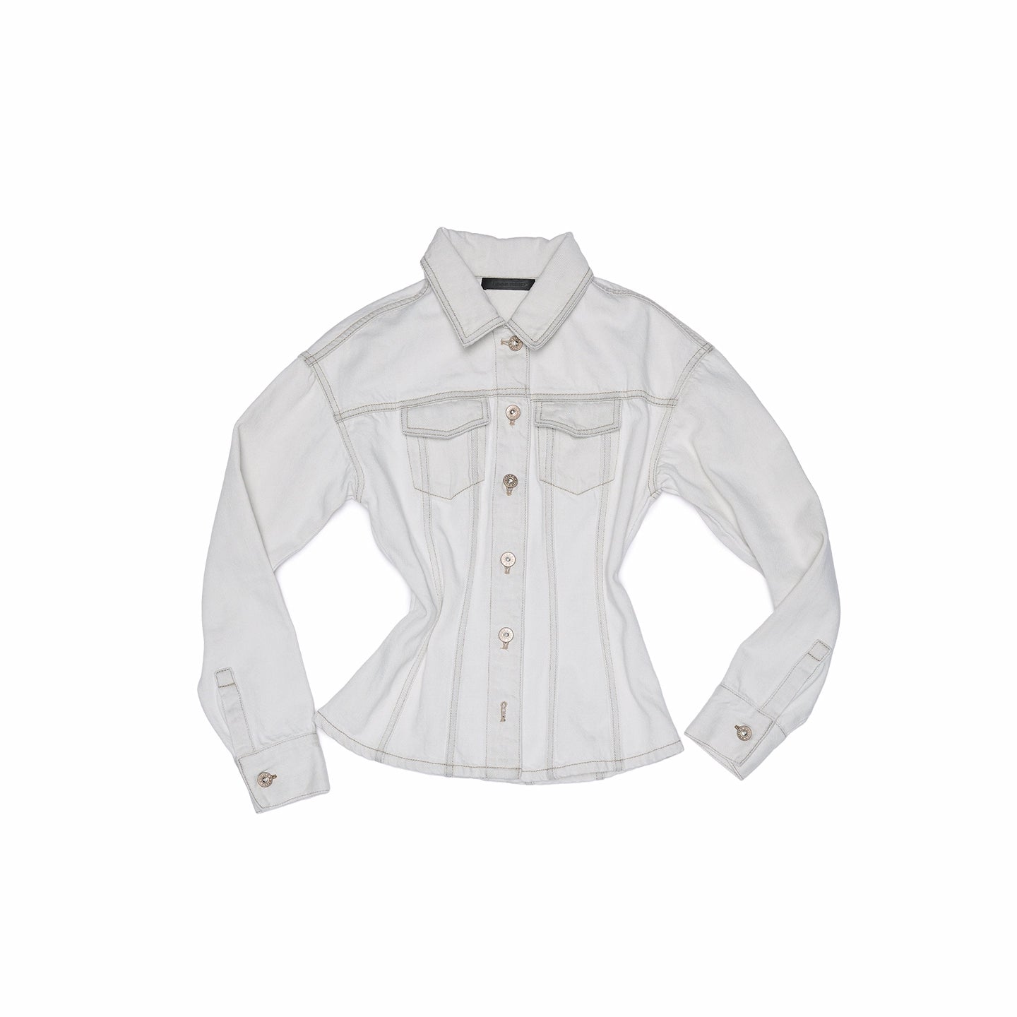 Distressed White Structured Denim Jacket