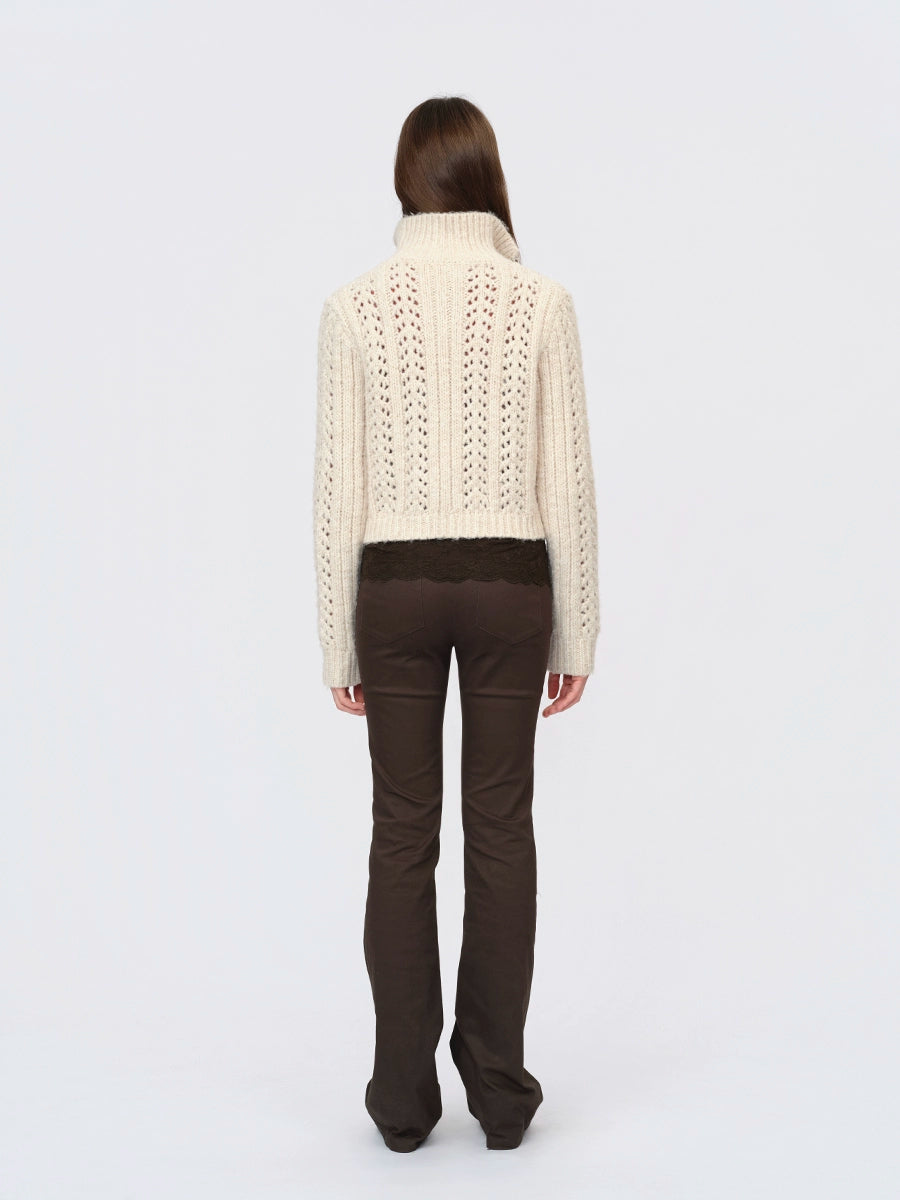 Ivory & Red Cutout Knit Cardigan
