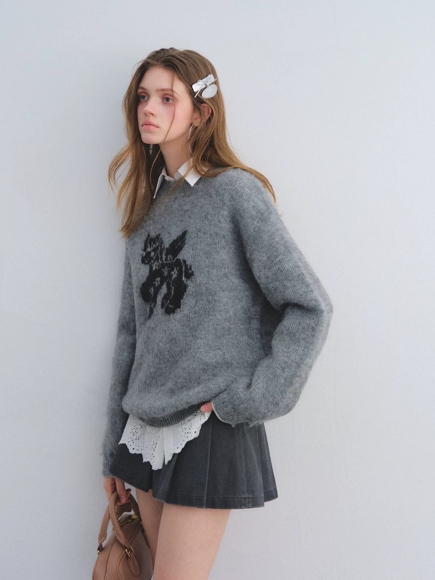 Jacquard Wool Blend Crewneck Sweater