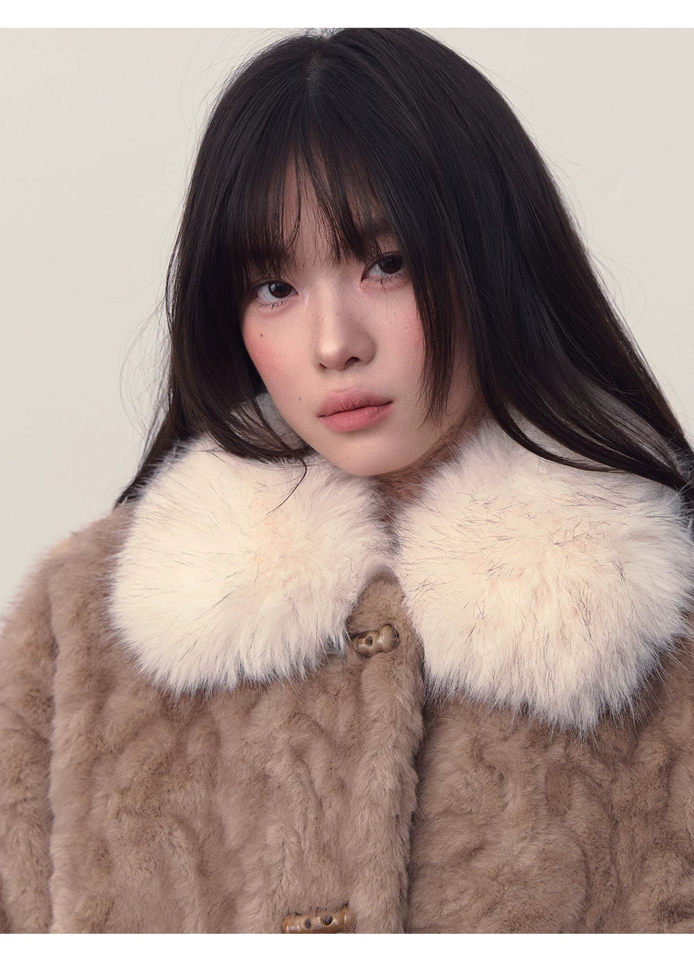 Color-block Faux Fur Coat