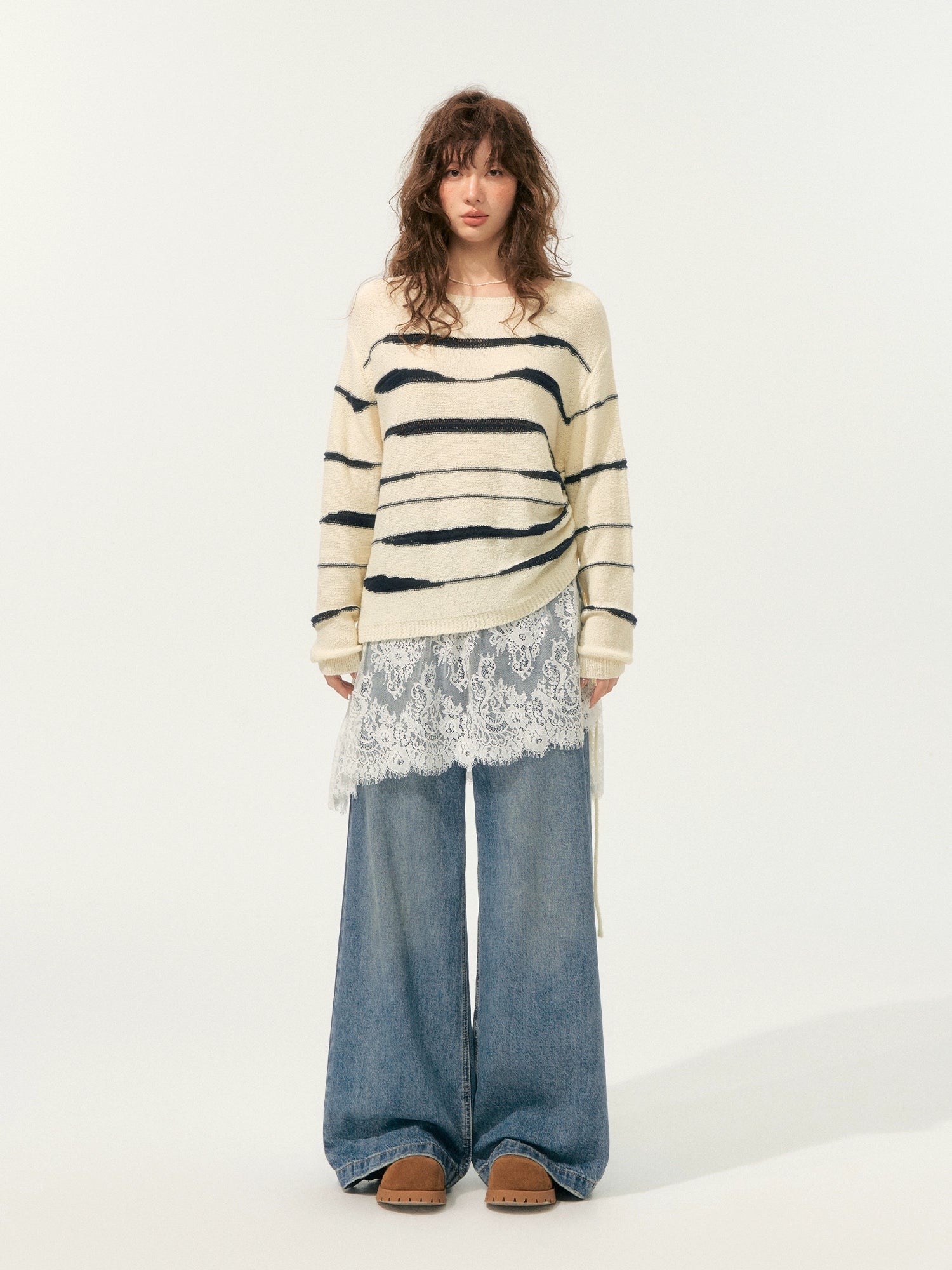 Color-Block Irregular Striped Soft Sweater