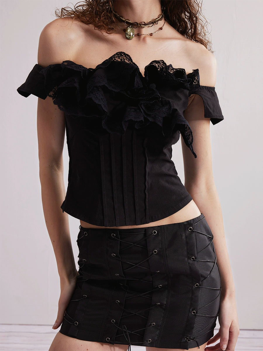 Lace Trim Off-Shoulder Blouse