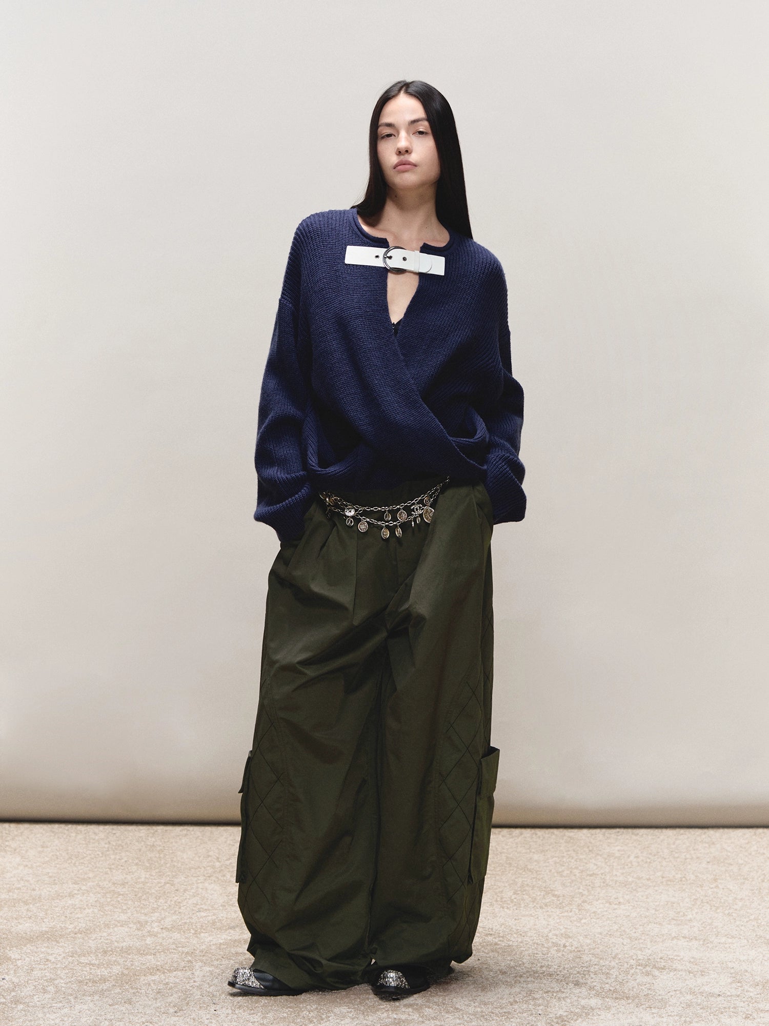 Quilted-Detail Utility Parachute Pants