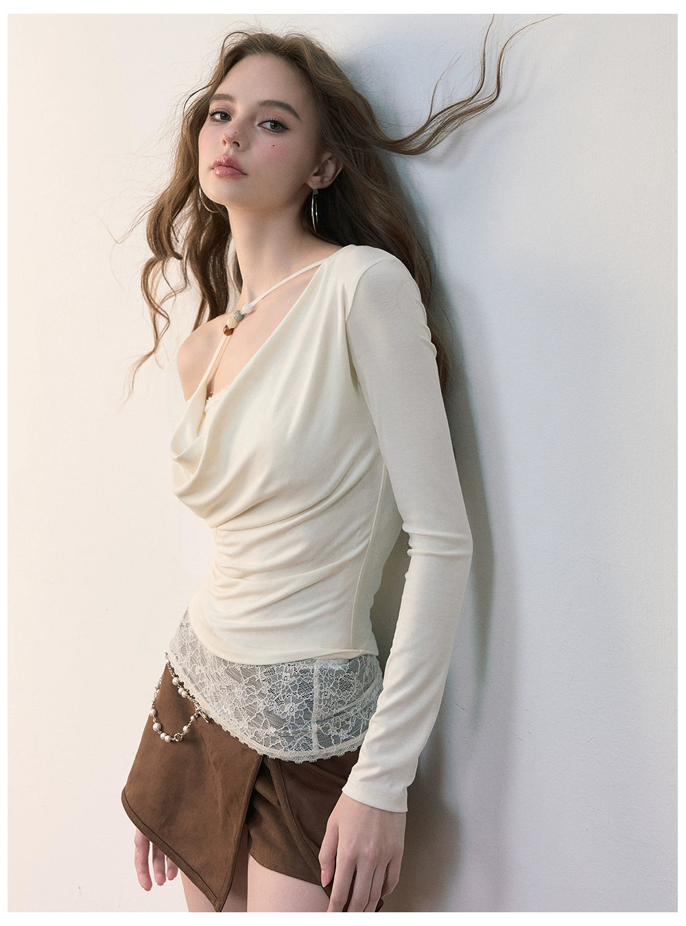Asymmetric Beaded Drape T-shirt