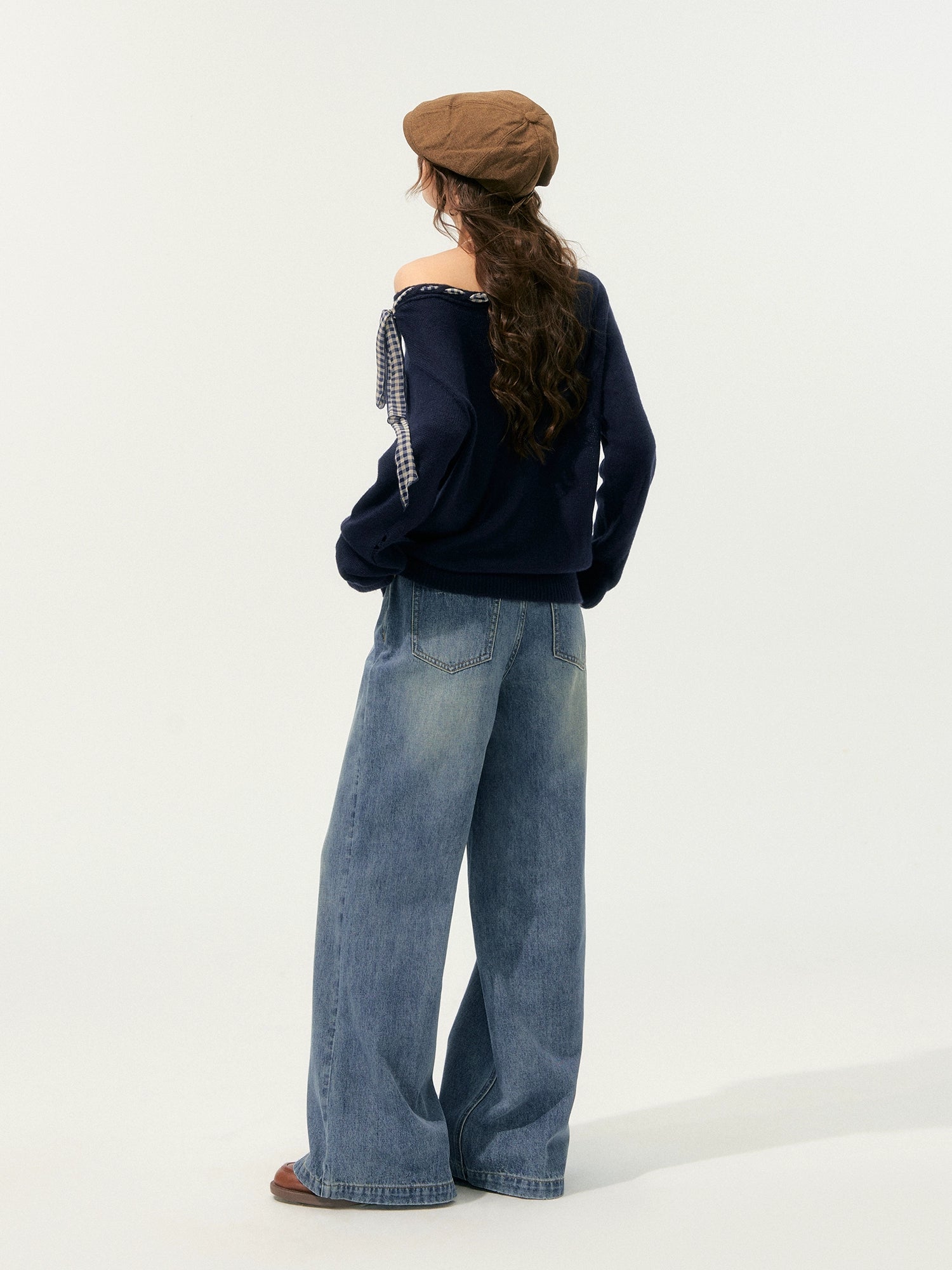 Lace Printed Wide-Leg Jeans