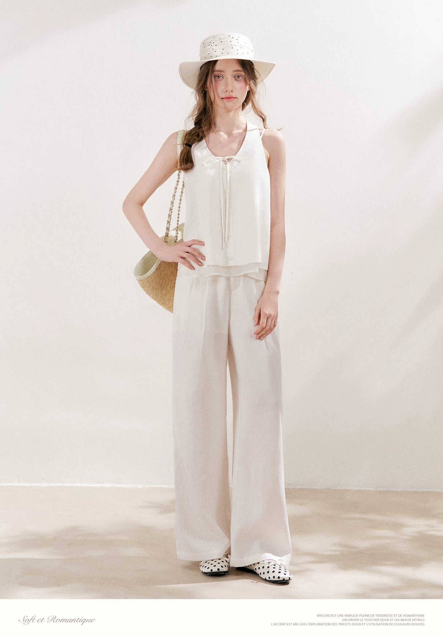 White Pleated Wide-Leg Pants