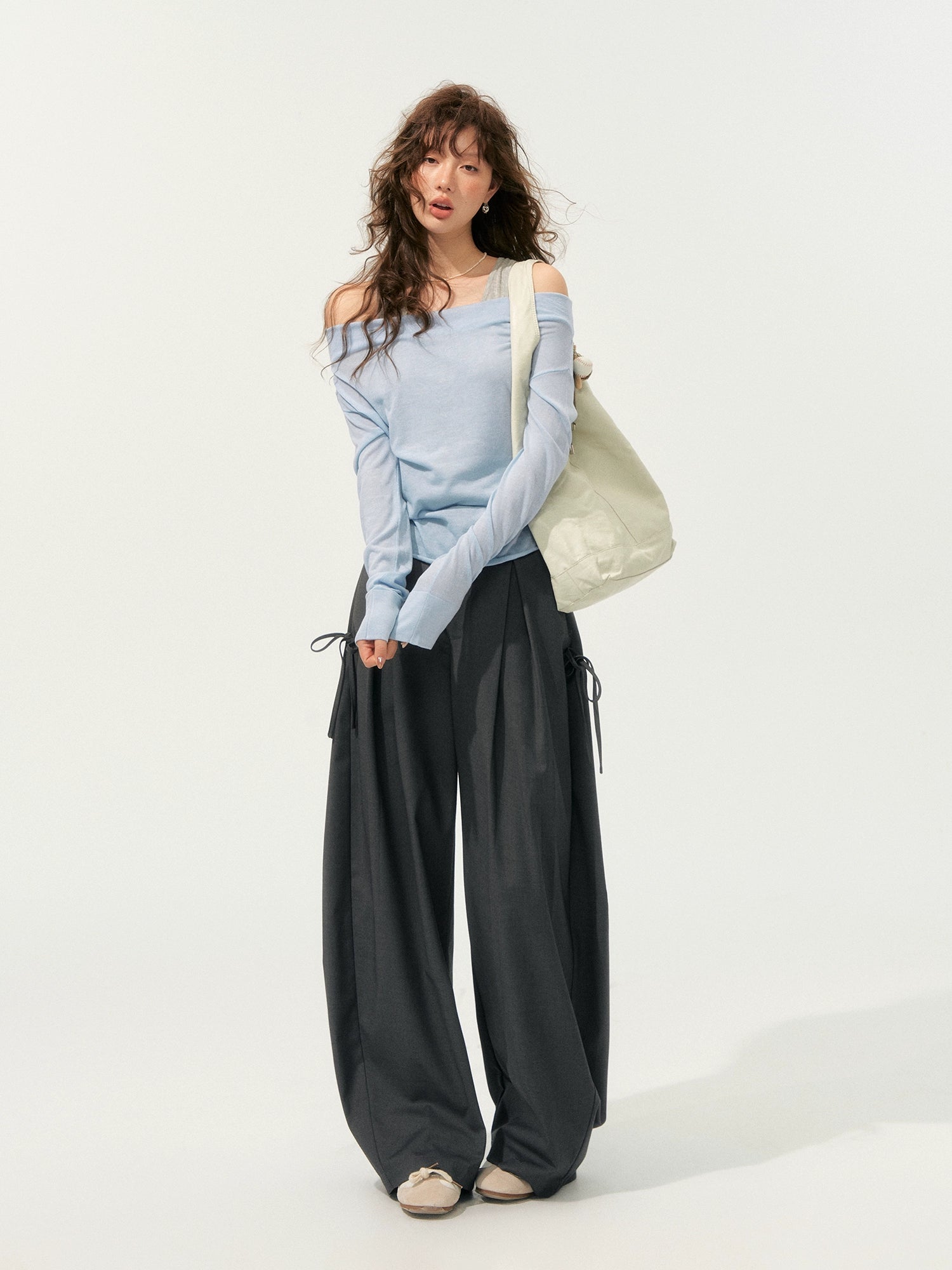 Fake Two-Piece Color-Block Draped Collar Knit Top