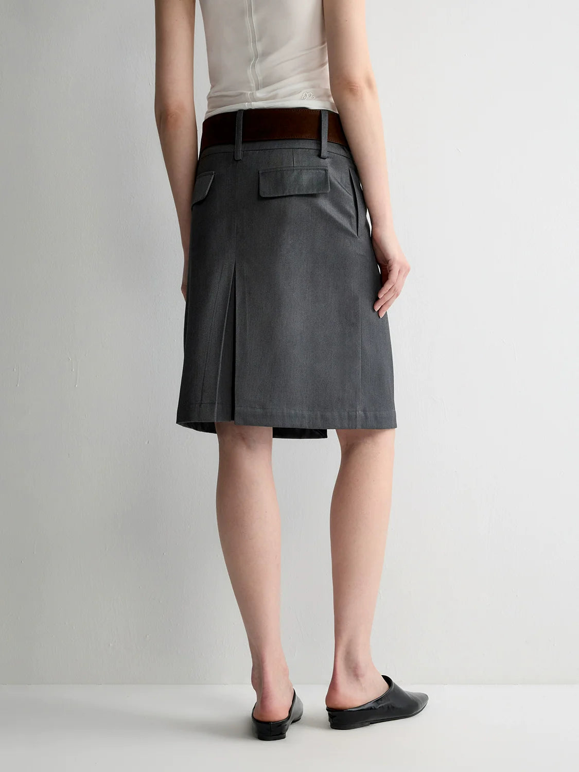 Grey Wool Double-layer Suit Midi Skirt