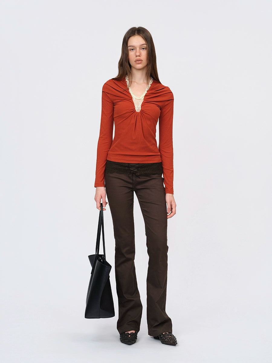 Orange Ruffled Lace Blouse