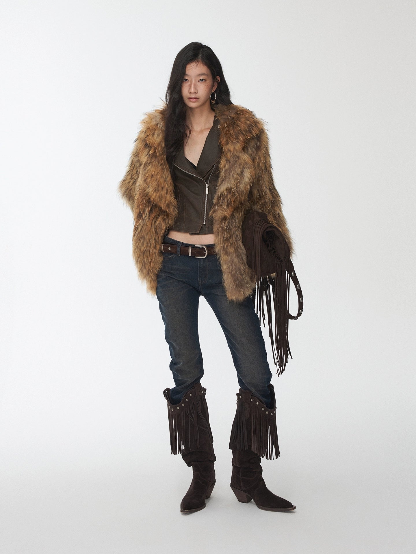 Heavycrafted Racoon Fur Knit Lapel Fur Coat
