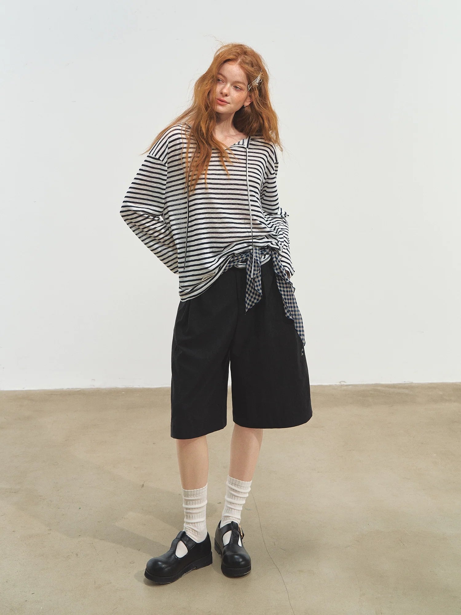 Three-dimensional Pleated Wide-leg Knee-length Shorts