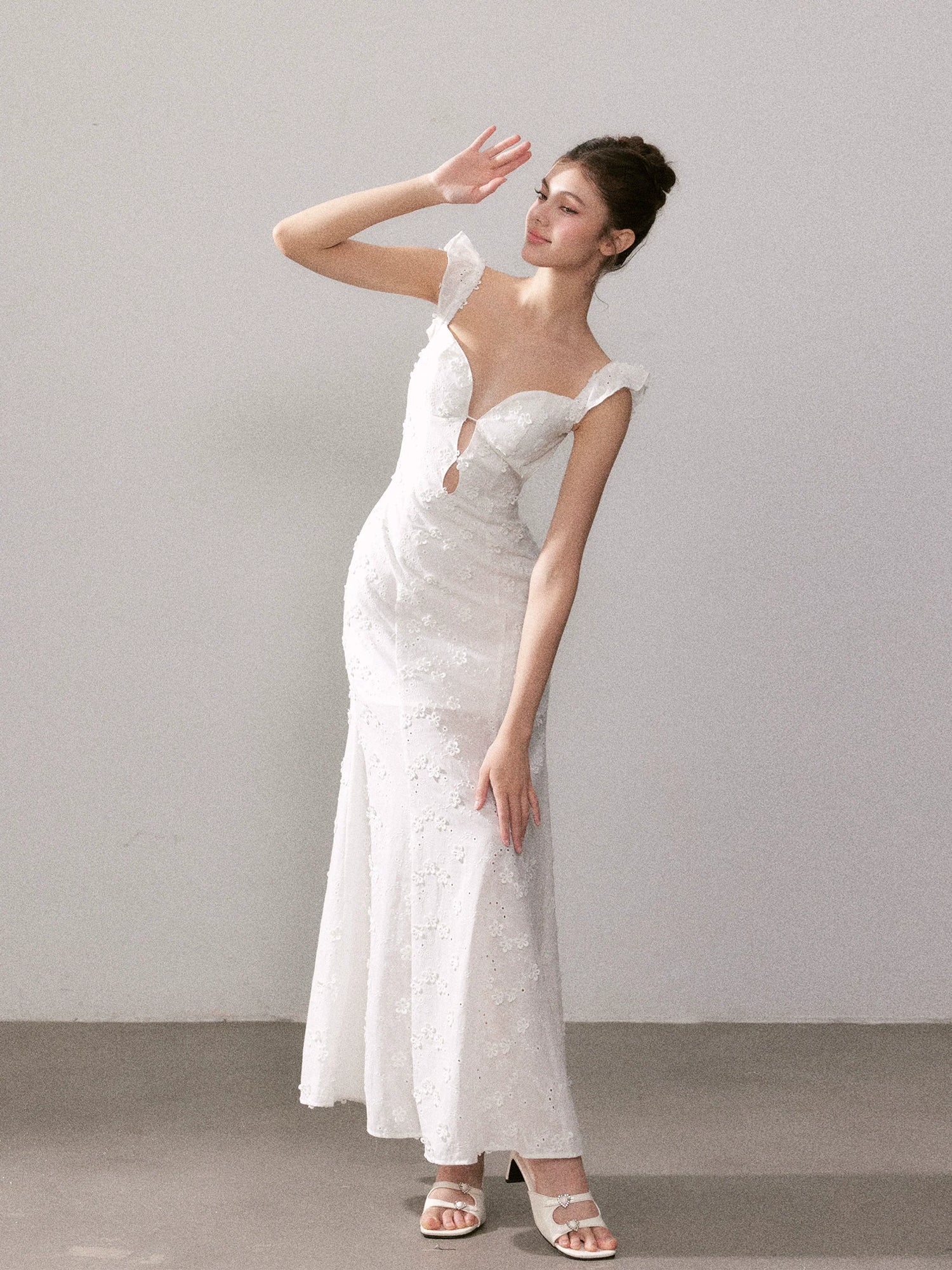 White French Lace Flower Long Dress