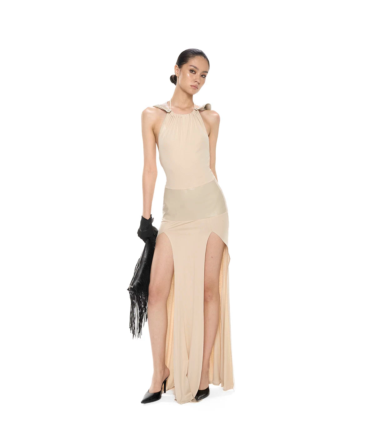 Detachable Hood Halter Maxi Dress