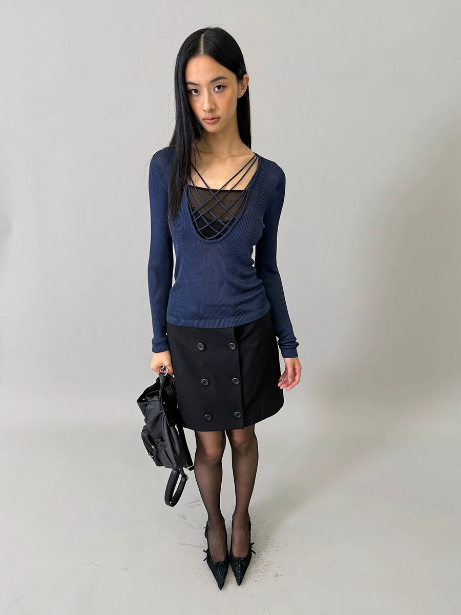 Buttoned Micro-A-Line Tailored Skirt