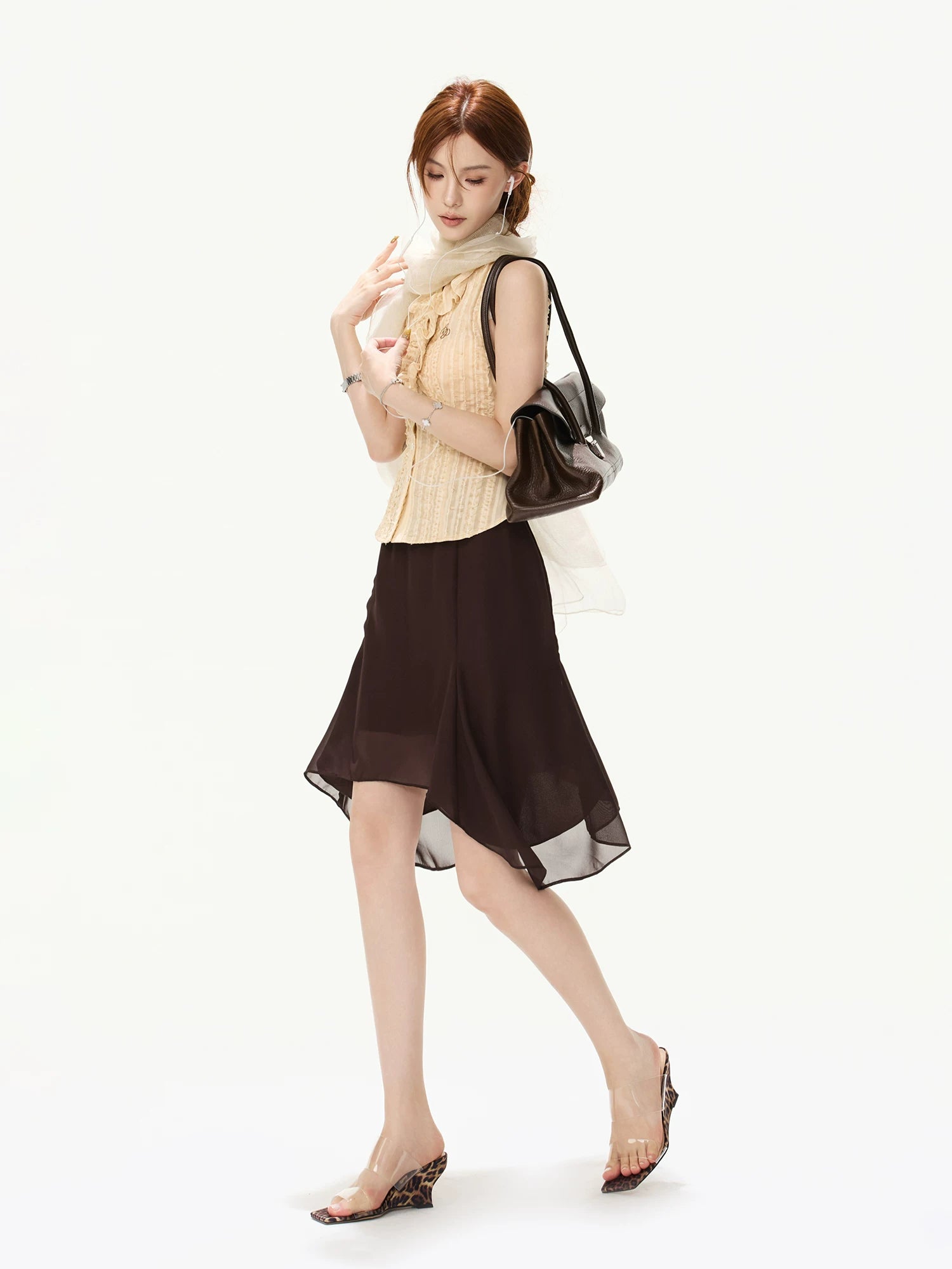 Chiffon Asymmetric Midi Skirt