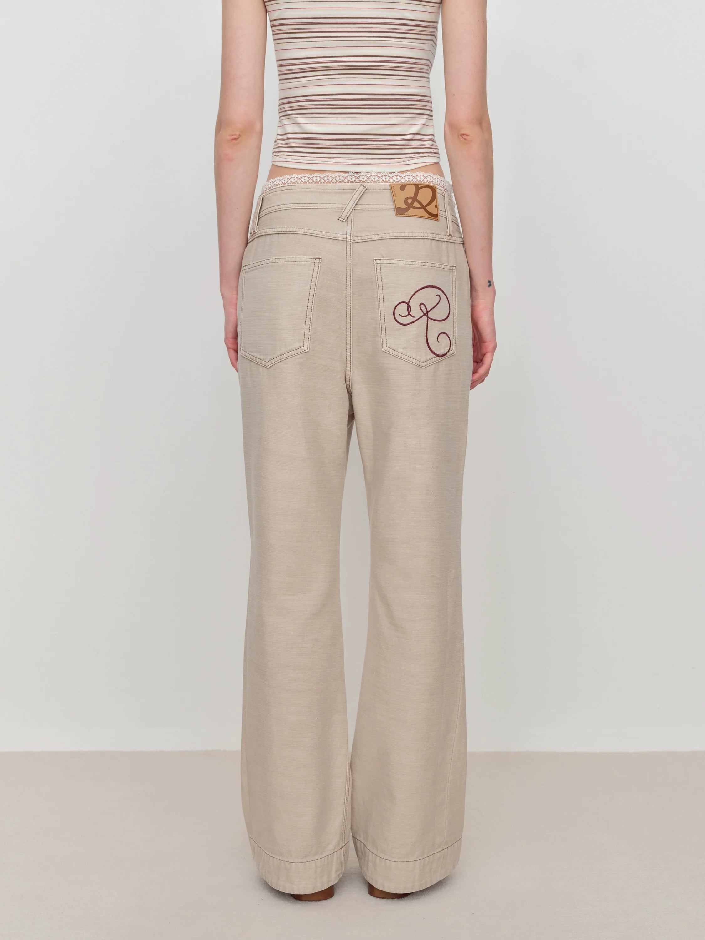 Flared Pants with Back Pocket Logo Embroidery