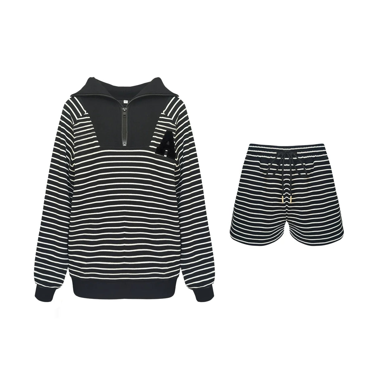 Striped Embroidered Sweatshirt & Shorts Set