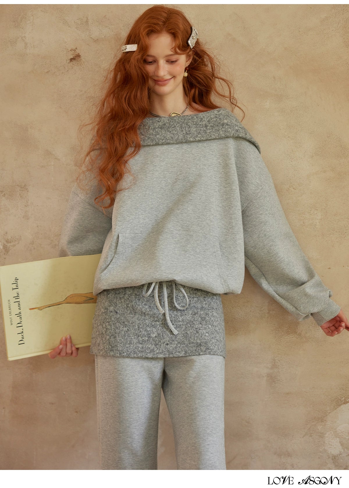 Off-Shoulder Sweatshirt Flared Pants Set