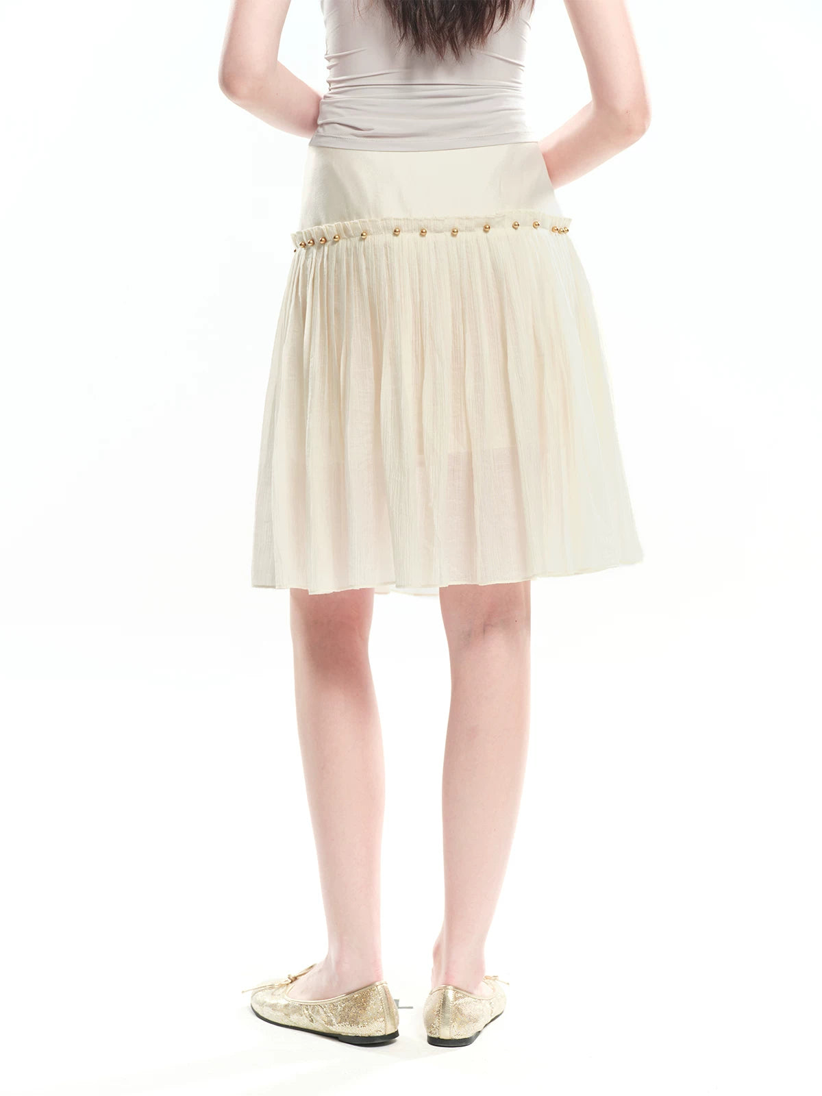 Beaded A-line Pleated Tencel Skirt