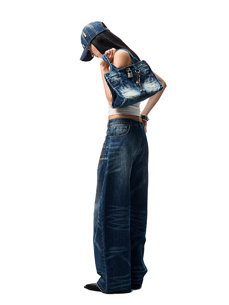 Vintage Wash Detachable Knife Denim Skirt Pants
