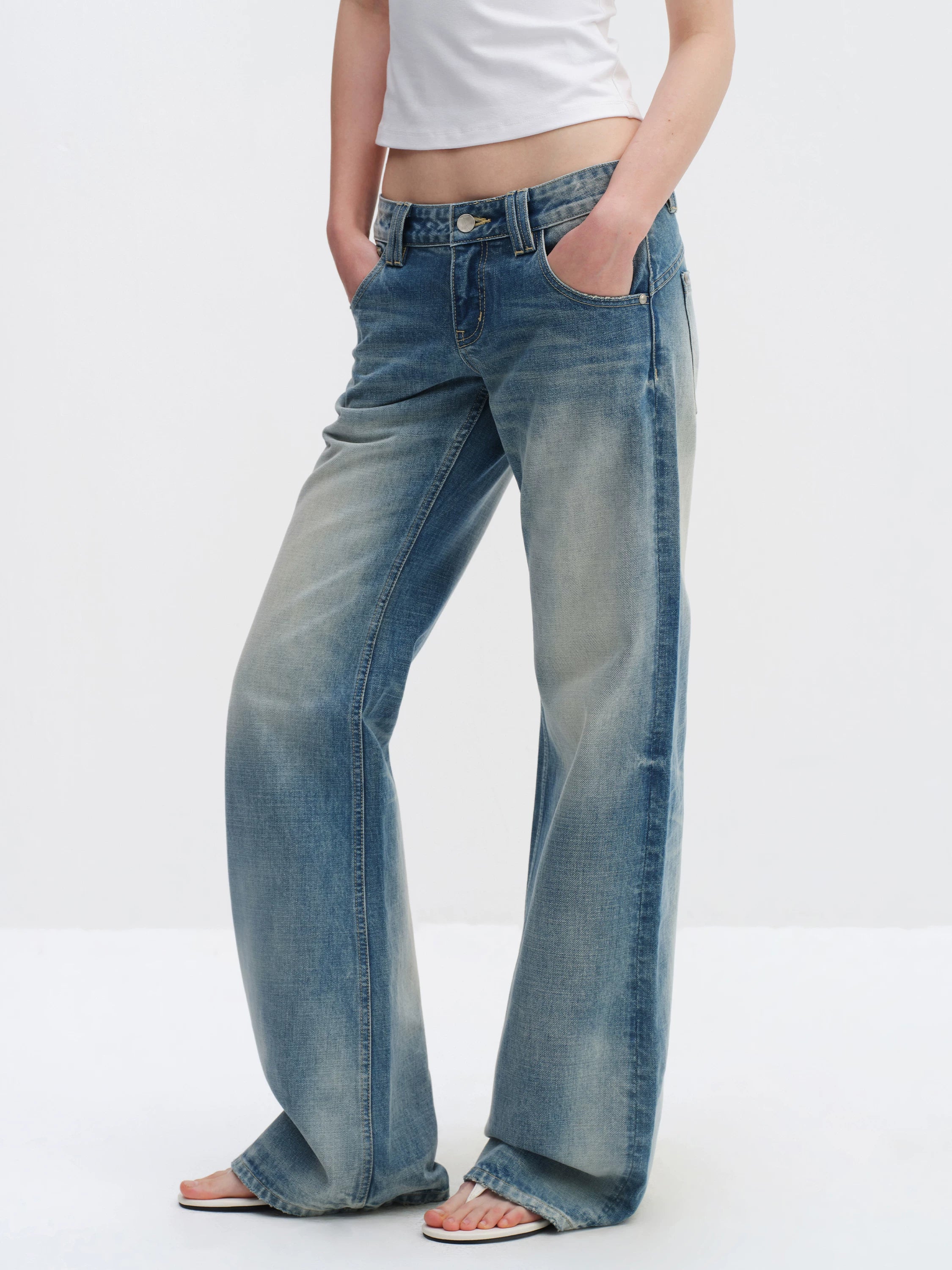 Cat Whisker Low-Waist Straight Jeans