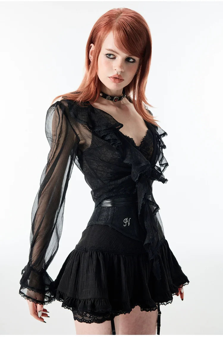 White & Black Lace Edge Mini Skirt