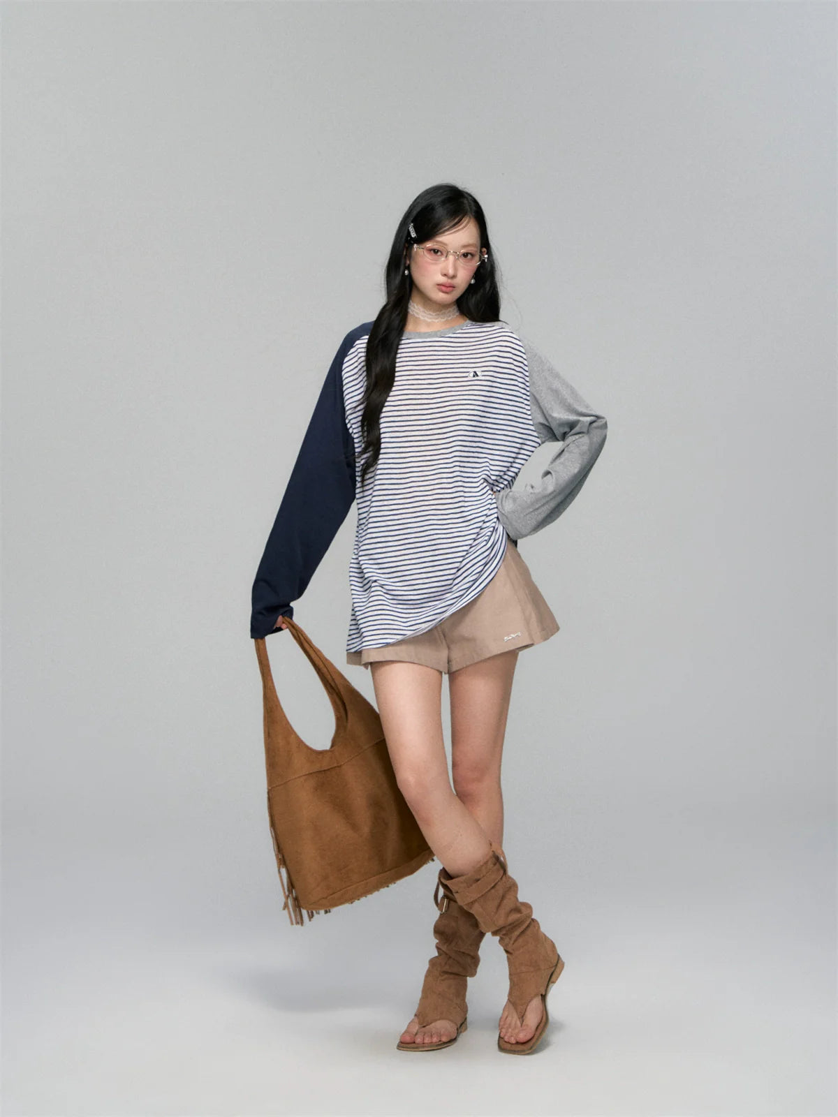 Pleated A-line Khaki Shorts