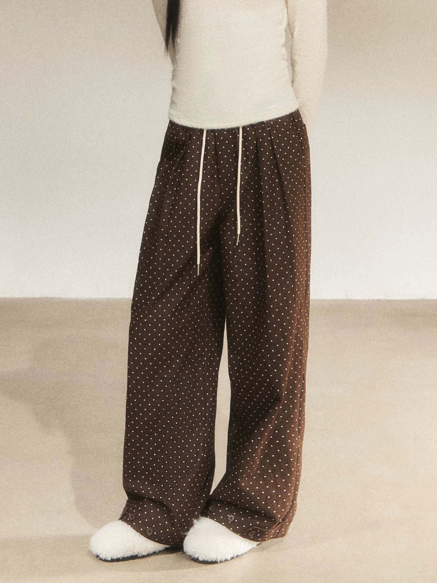 Vintage Polka Dot Straight-Leg Pants