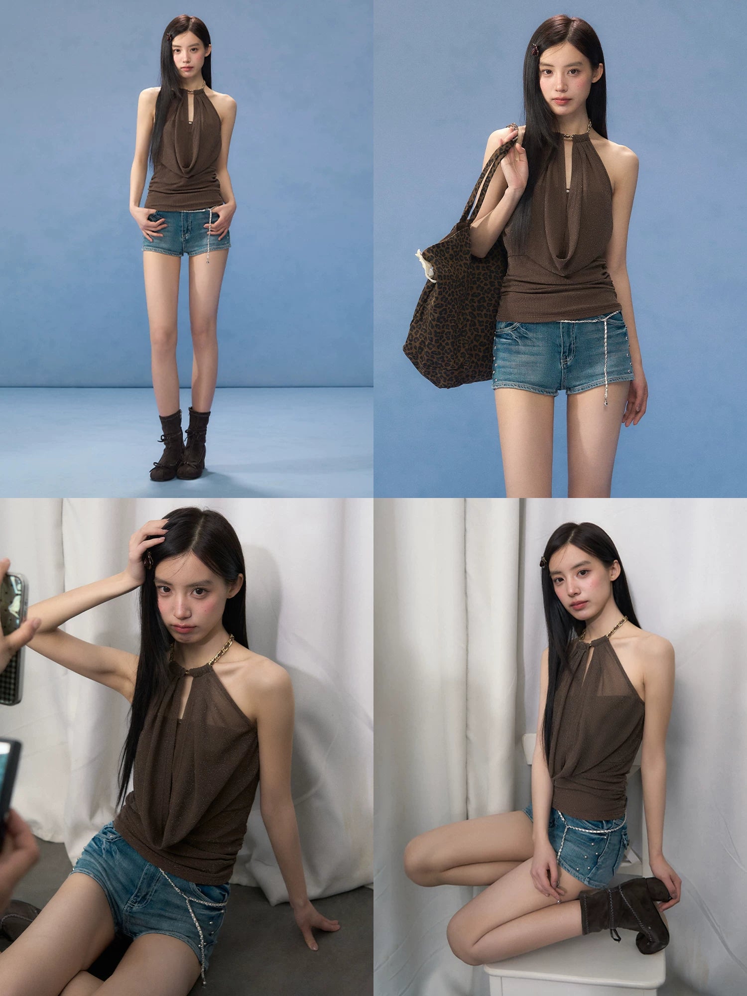 Metal Ring Halter Mesh Camisole