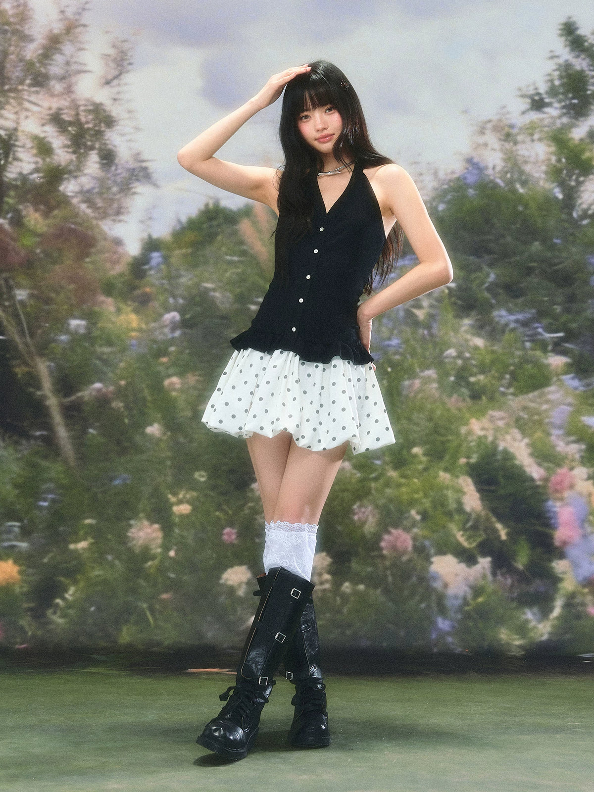 Black Polka Dot Halter Dress
