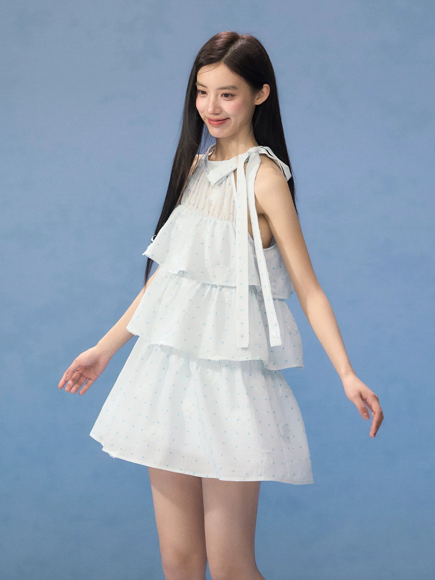 Light Blue Polka Dot Halter Dress