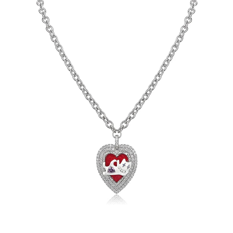 Cat Heart Enamel Pendant Necklace