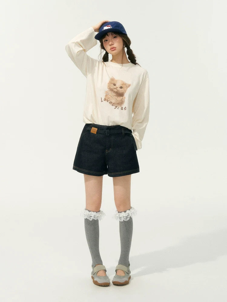 Slimming High-Waisted A-Line Denim Shorts