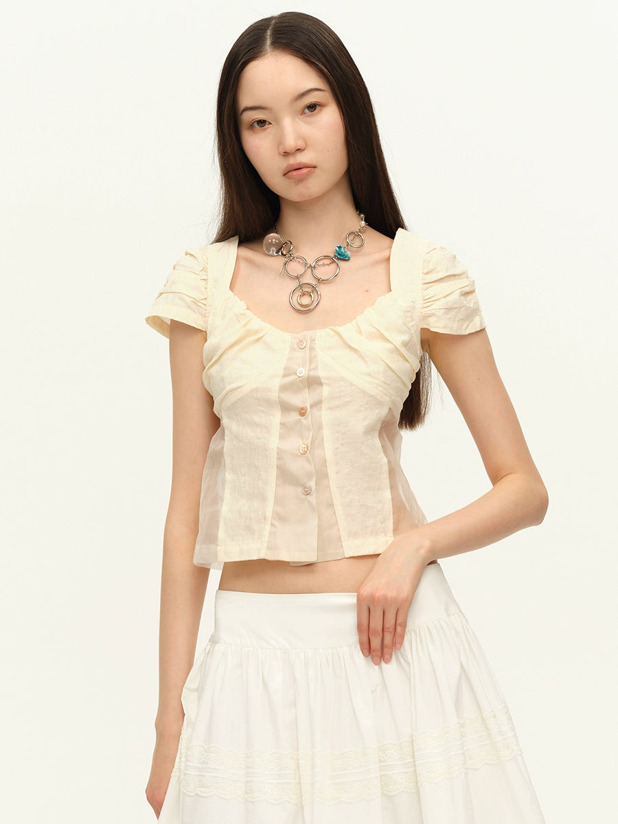 Beige Floral Embossed Fabric Cardigan