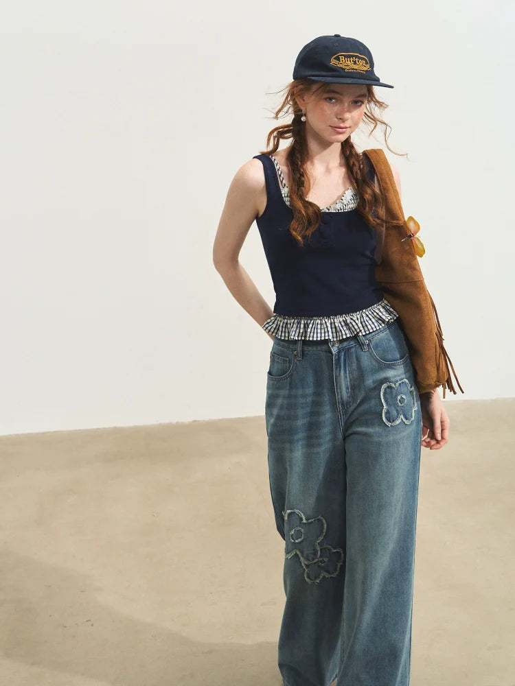 Plaid Halter Fake Two-Piece Inner Vest