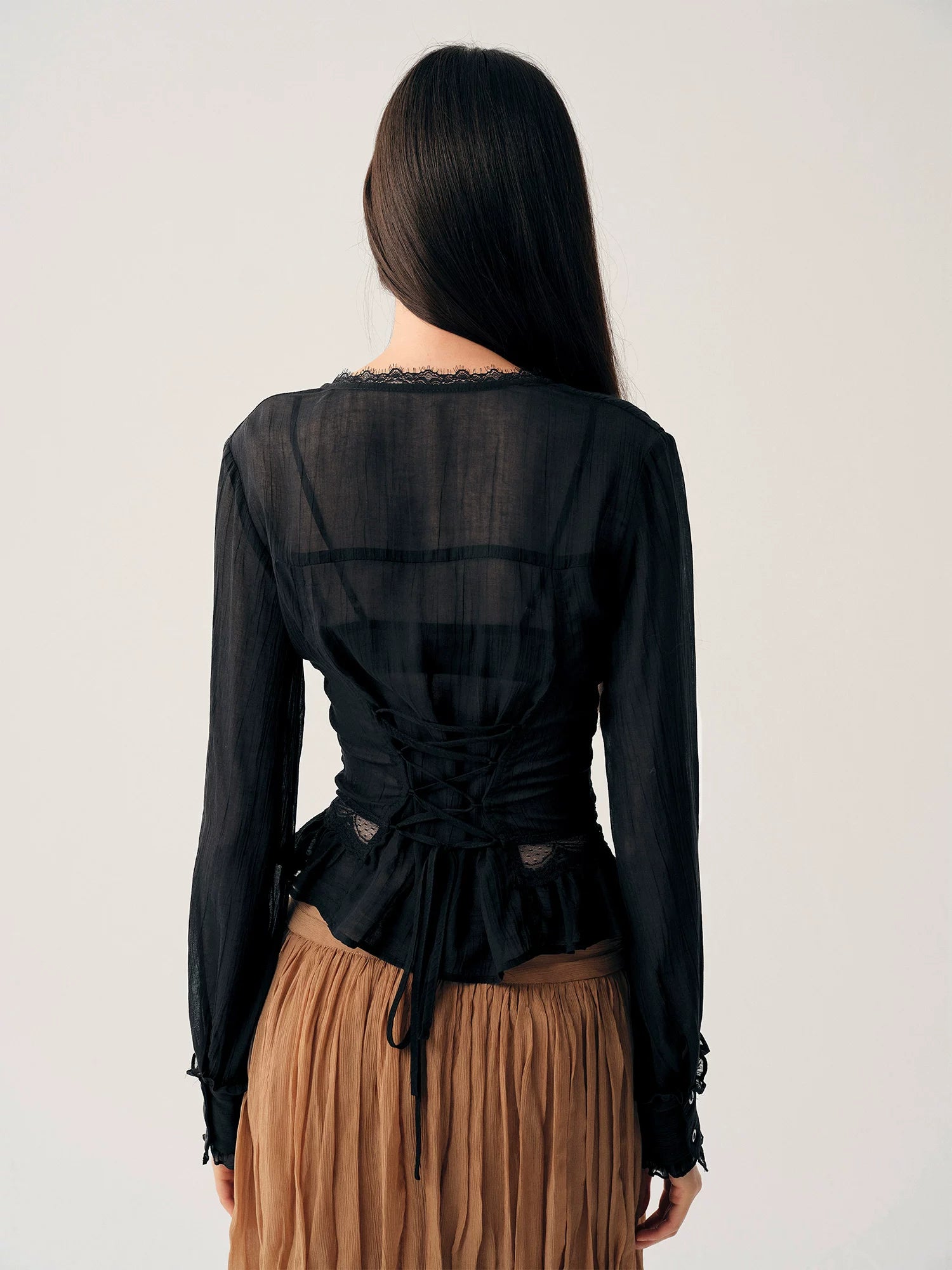 Black Lace Drawstring Cardigan