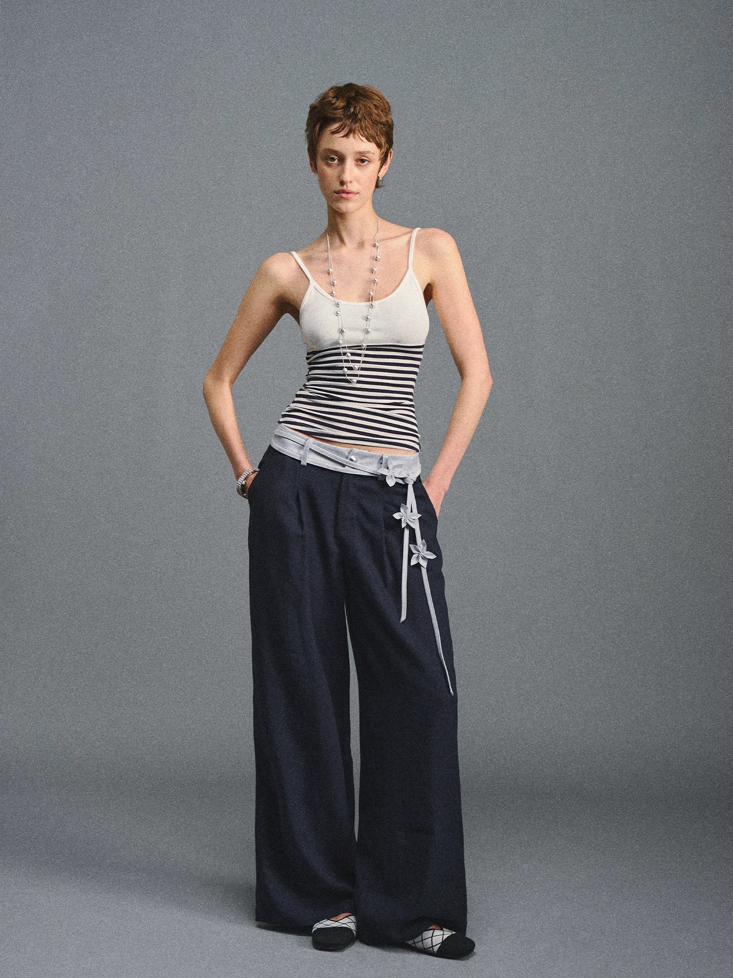 Navy Striped Tencel Camisole Top