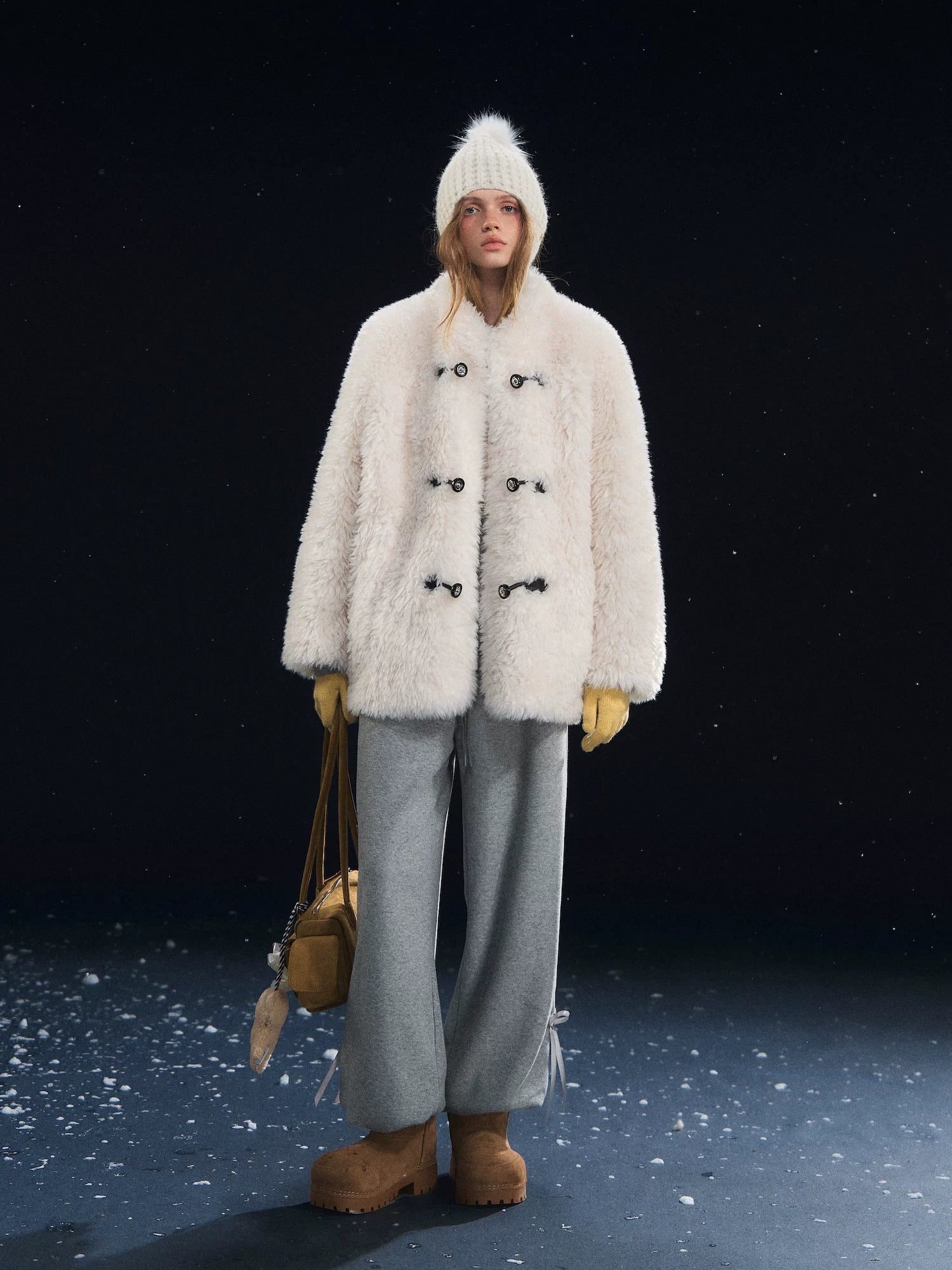 White Plush Button Coat