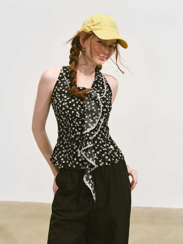 V-Neck Lace Halter Vest