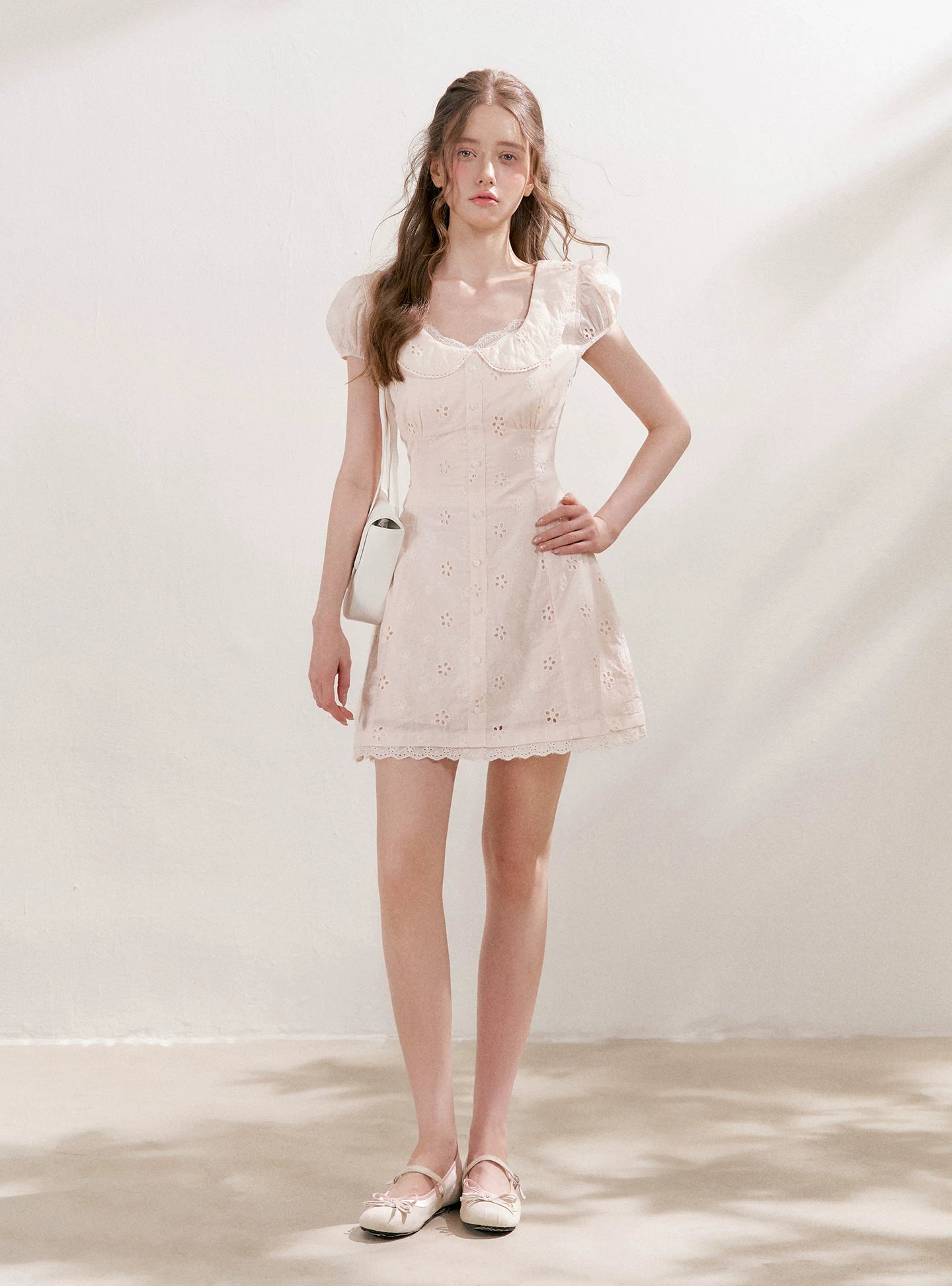 White & Pink Doll Collar Mini Dress