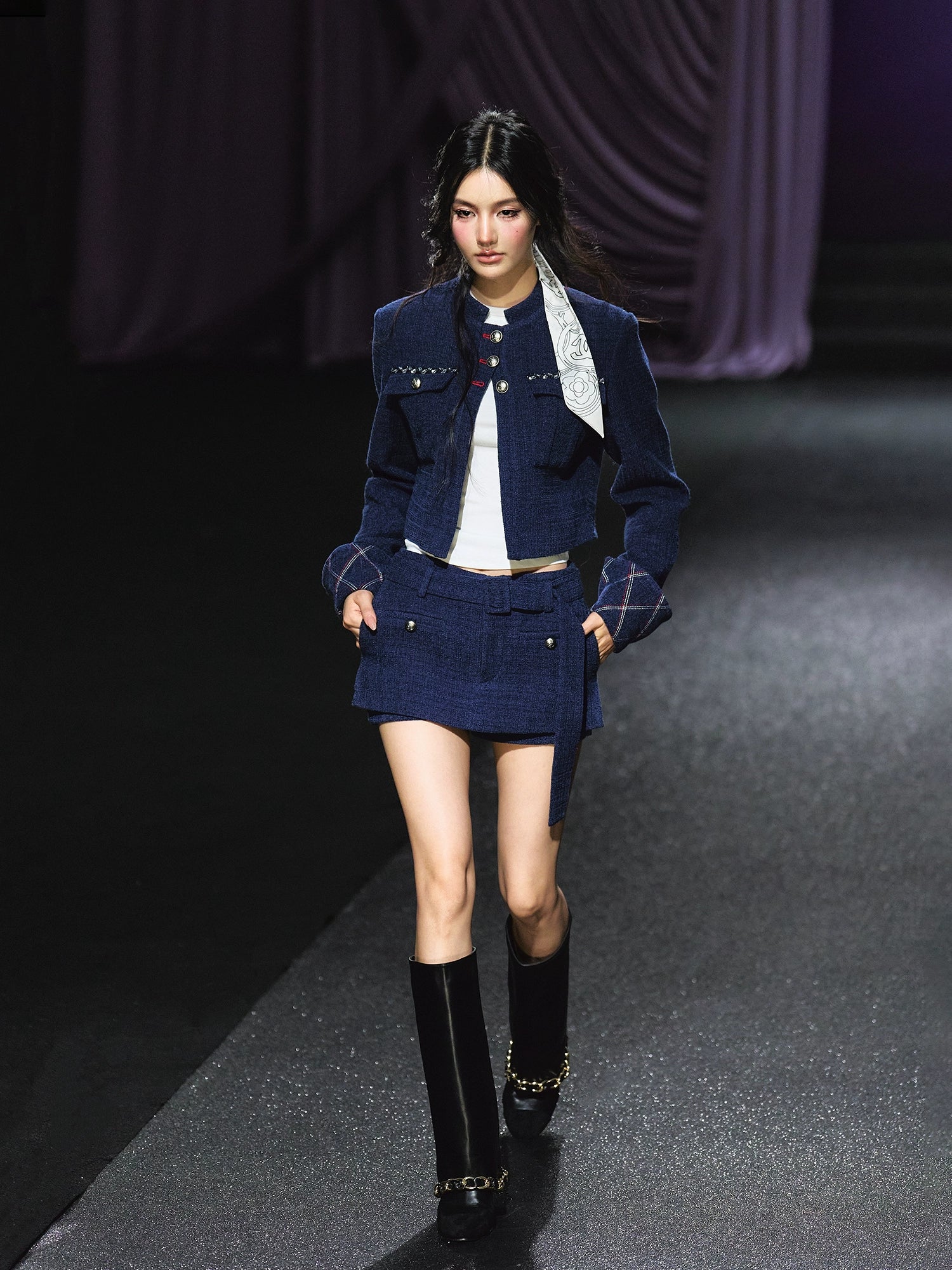 Quilted Stitch Jacket & A-Line Skirt Set
