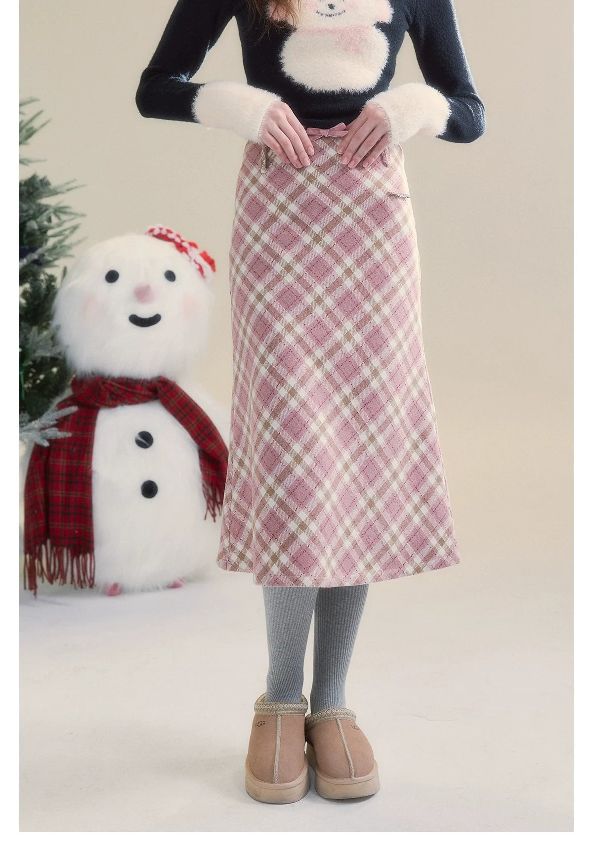 Pink Plaid Bodycon Skirt